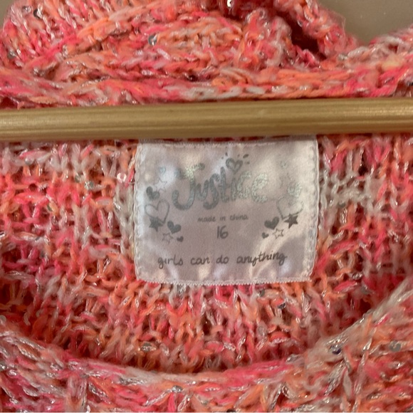 Justice Neon Pink Sweater Women’s Small Sequin Hoodie Knit Sweatshirt Pullover - Picture 6 of 8